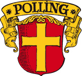 Wappen der Gemeinde Polling; In Rot ein schwebendes goldenes Kreuz.