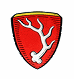 Wappen der Gemeinde Sachsenkam; In Rot eine silberne Hirschstange.