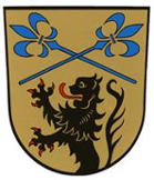 Wappen der Gemeinde Anzing, Löwe schwarz mit 2 gekreuzten Lilien blau