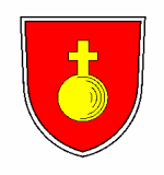 Wappen der Gemeinde Kleinaitingen; In Rot ein goldener Reichsapfel mit Kreuz.