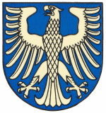 Wappen der kreisfreien Stadt Schweinfurt; In Blau ein silberner Adler.