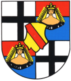 Wappen der Stadt Bad Brückenau; In Gold ein roter Schrägbalken