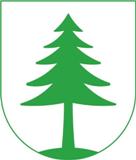 Wappen der Stadt Feuchtwangen; In Silber auf grünem Boden eine grüne Fichte.