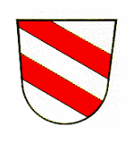 Wappen der Stadt Landau a.d.Isar; In Silber zwei rote Schrägbalken.