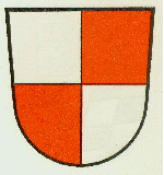 Wappen des Marktes Obernbreit; Geviert von Silber und Rot.