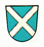 Wappen des Marktes Gnotzheim; In Blau ein durchgehender silberner Schragen.